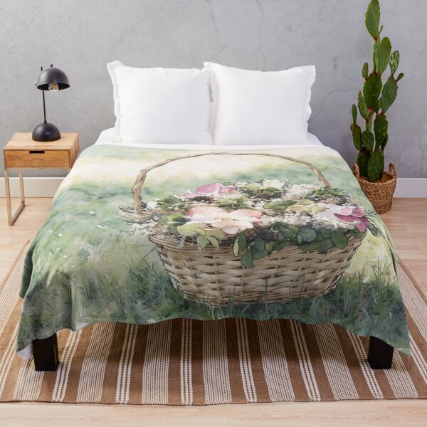 Aperçu de l'œuvre Panier de fleurs d'été à l'aquarelle créée et vendue par tomorrowsart.