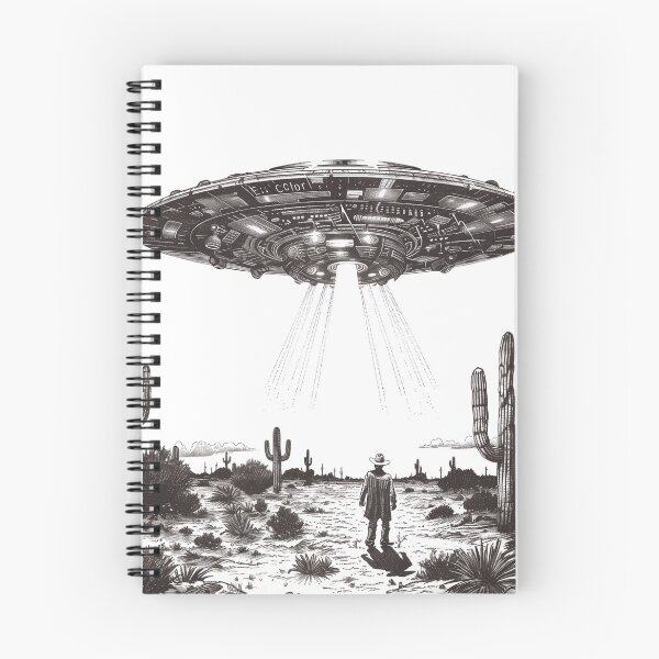 Item preview, Vintage UFO Western Etching Retro Sci-Fi Cowboy Sticker designed and sold by VectorForge.