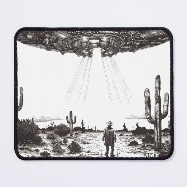 Item preview, Vintage UFO Western Etching Retro Sci-Fi Cowboy Sticker designed and sold by VectorForge.