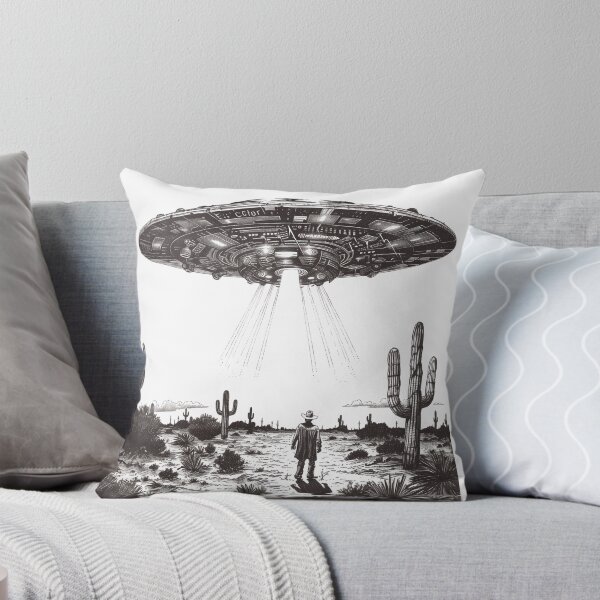Item preview, Vintage UFO Western Etching Retro Sci-Fi Cowboy Sticker designed and sold by VectorForge.