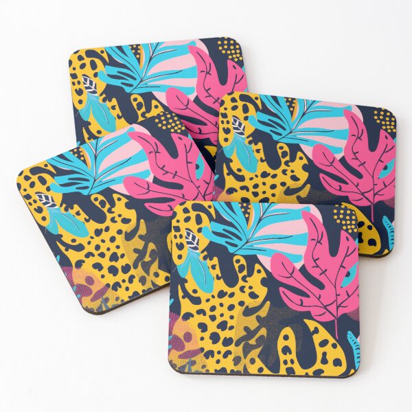 Item preview, Colorful illustration of tropical leaves, leopard print and abstract shapes in vibrant colors.  designed and sold by Soft Oddity.