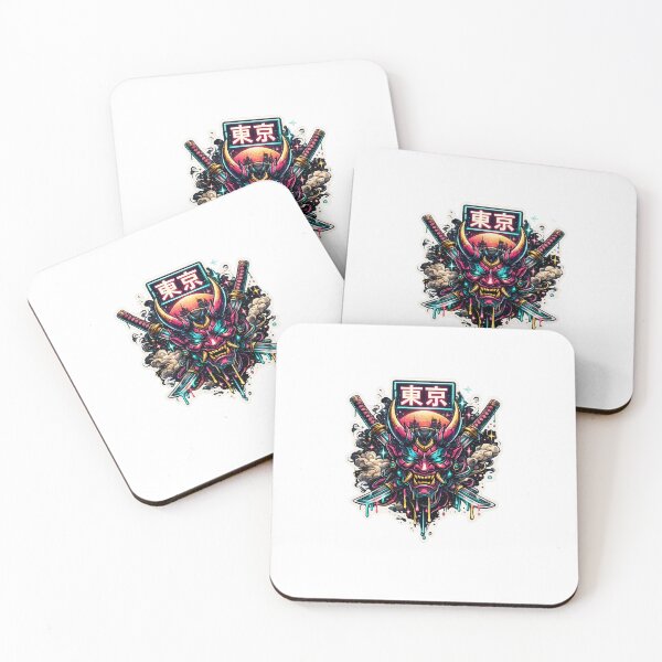 Item preview, Cyber Oni Neon Mask Sticker | Japanese Streetwear Graphic | Futuristic Samurai T-Shirt Design designed and sold by LarkLeaf.