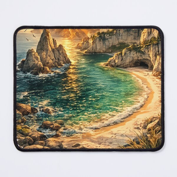 Item preview, Golden Cove Sunset: Dramatic Coastal Beach Cave Natural Arch Landscape designed and sold by irfanshikh.