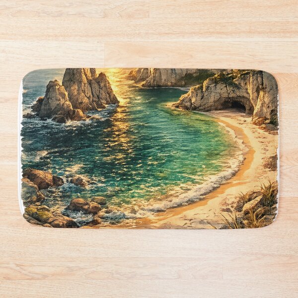 Item preview, Golden Cove Sunset: Dramatic Coastal Beach Cave Natural Arch Landscape designed and sold by irfanshikh.