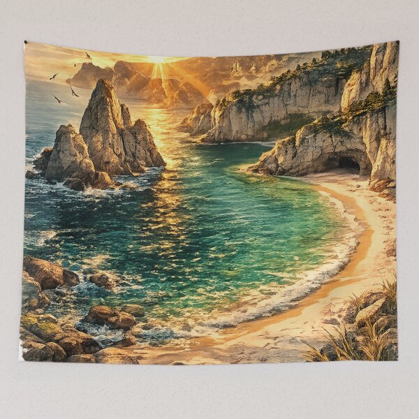 Item preview, Golden Cove Sunset: Dramatic Coastal Beach Cave Natural Arch Landscape designed and sold by irfanshikh.