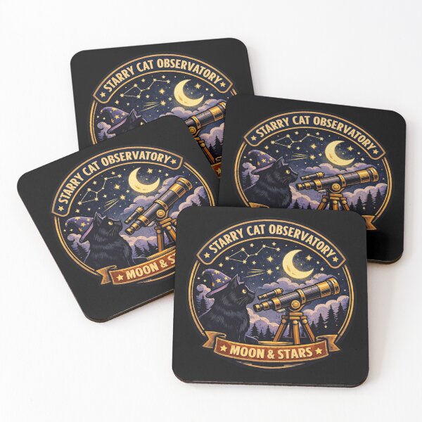 Item preview, Starry Cat Observatory – Moon & Stars Vintage Badge designed and sold by Timeless Junction.