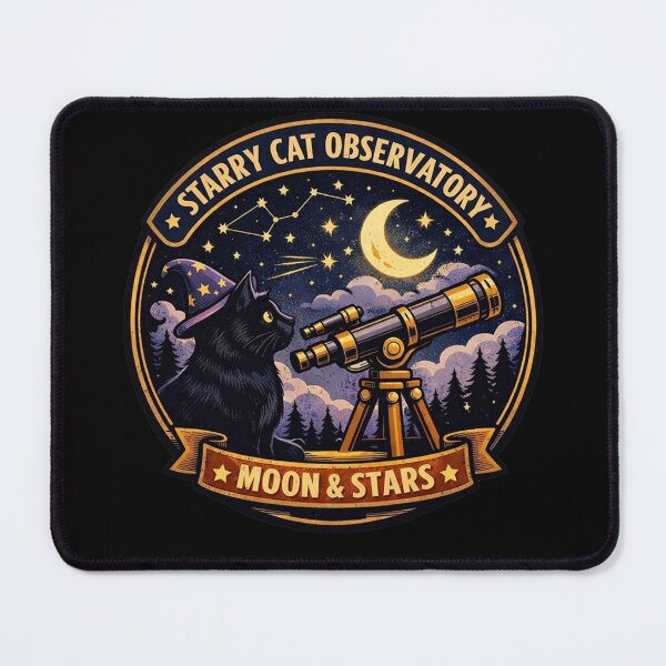 Item preview, Starry Cat Observatory – Moon & Stars Vintage Badge designed and sold by Timeless Junction.
