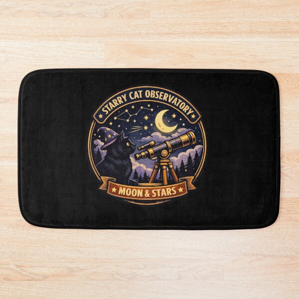 Item preview, Starry Cat Observatory – Moon & Stars Vintage Badge designed and sold by Timeless Junction.