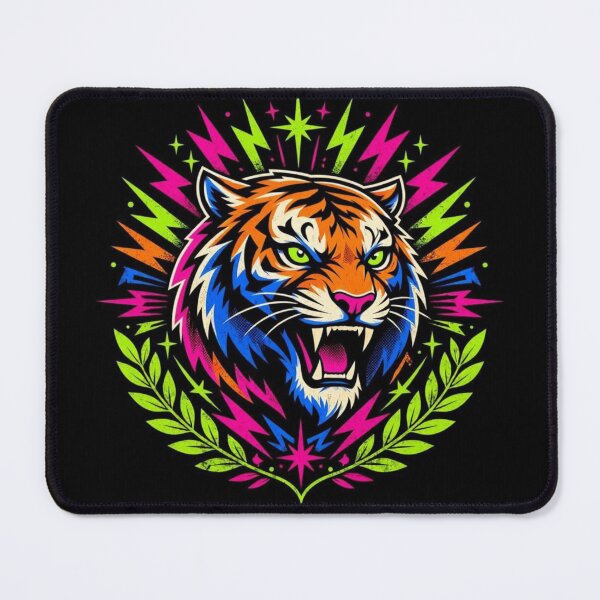 Item preview, Neon Cyberpunk Tiger Lightning Art designed and sold by ElvisVintagePosters.