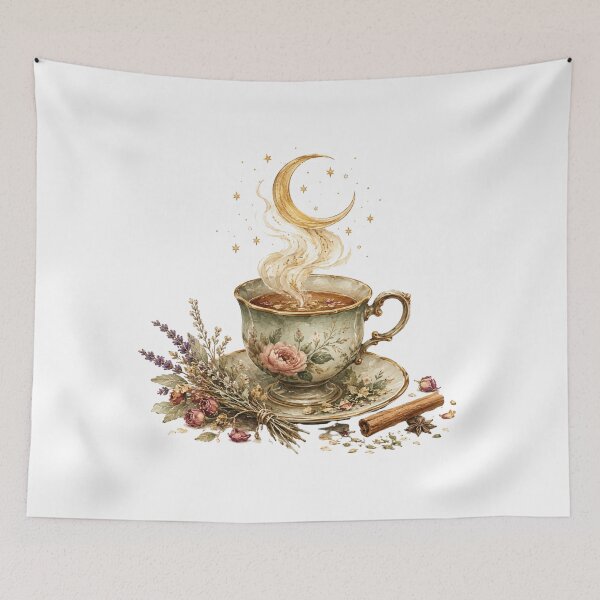 Item preview, Tea Witch — Magical Tea Cup with Moon Steam Cottagecore Art designed and sold by DreamelleStudio.