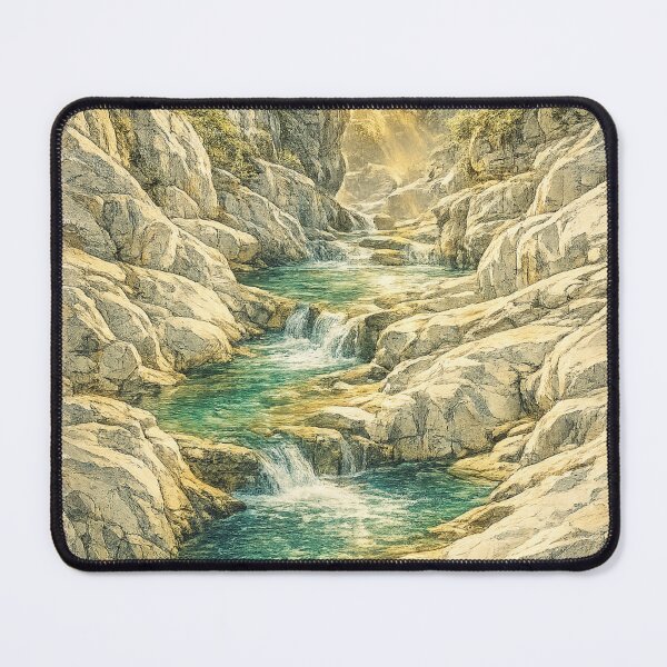 Item preview, Alpine Waterfall Canyon: Turquoise Gorge Stream Mountain Landscape Art designed and sold by irfanshikh.
