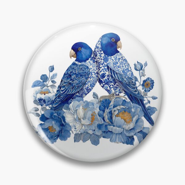 Item preview, Blue Chinoiserie Parrots with Floral Peonies designed and sold by NightSpell.