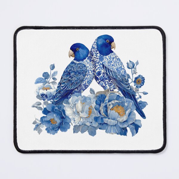 Item preview, Blue Chinoiserie Parrots with Floral Peonies designed and sold by NightSpell.