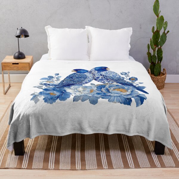 Item preview, Blue Chinoiserie Parrots with Floral Peonies designed and sold by NightSpell.