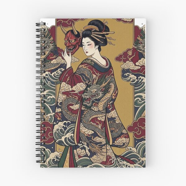 Item preview, Japanese Geisha with Mask and Dragon Illustration designed and sold by MARQUES DESIGN ART .
