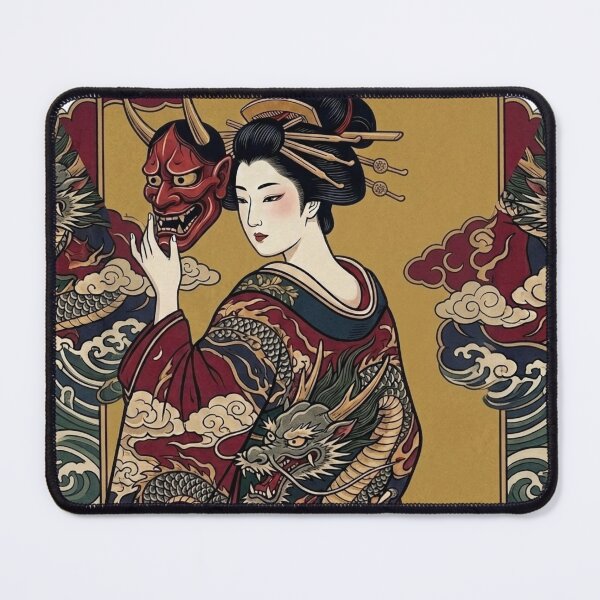 Item preview, Japanese Geisha with Mask and Dragon Illustration designed and sold by MARQUES DESIGN ART .