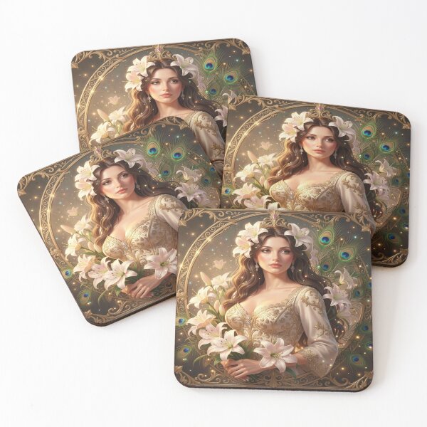 Item preview, Art Nouveau Lily & Peacock Lady designed and sold by FotoworldEdel.