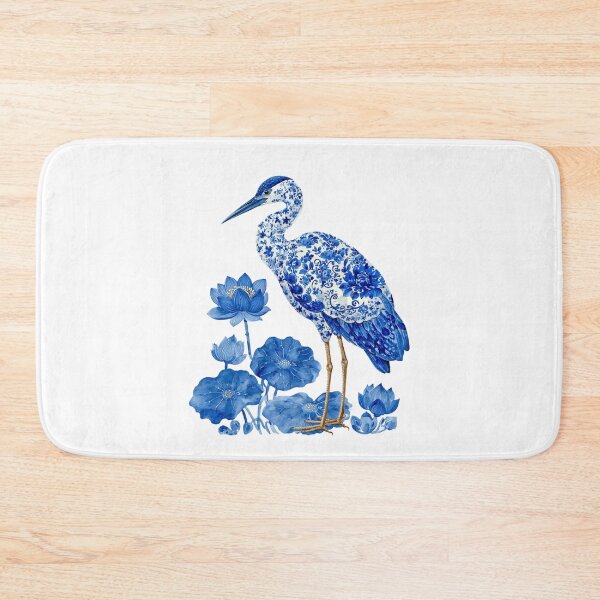 Item preview, Blue Chinoiserie Heron with Lotus Flowers designed and sold by NightSpell.