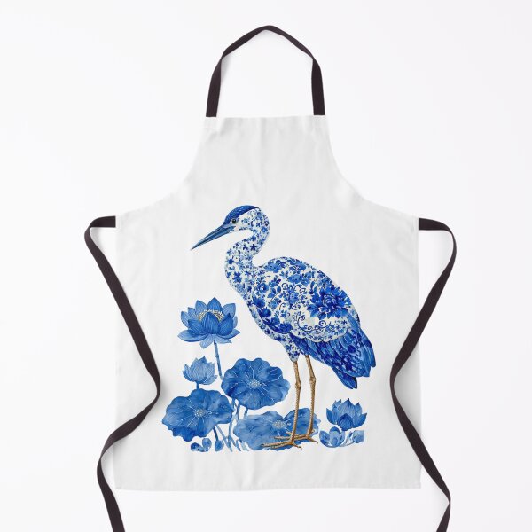 Item preview, Blue Chinoiserie Heron with Lotus Flowers designed and sold by NightSpell.