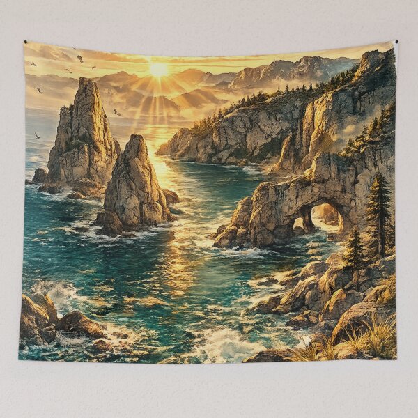 Item preview, Sea Arch Formation: Dramatic Coastal Rocks Ocean Sunrise Seascape designed and sold by irfanshikh.