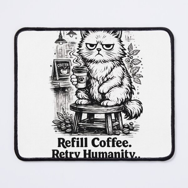 Item preview, Refill Coffee Retry Humanity Funny Cat T-Shirt | Moody Coffee Lover Vintage Quote Design designed and sold by Rx Graphic Studio.