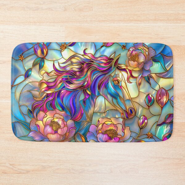 Item preview, Stained Glass Horse with Peony Flowers designed and sold by MargaretWiktor.
