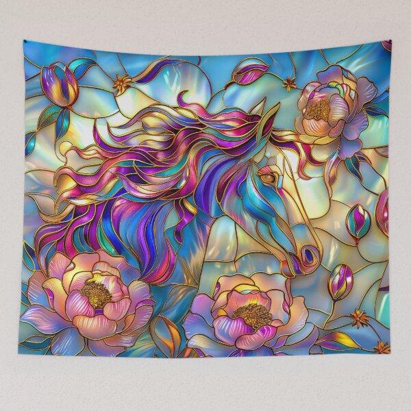Item preview, Stained Glass Horse with Peony Flowers designed and sold by MargaretWiktor.