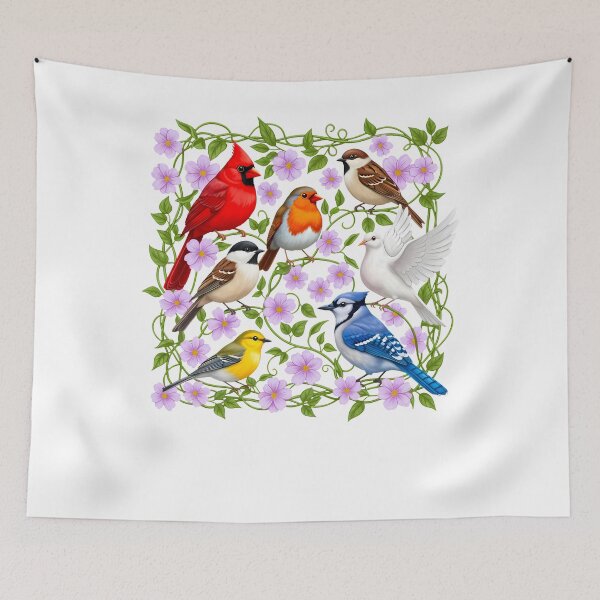 Item preview, Colorful Garden Birds Floral Vine Art designed and sold by NightSpell.