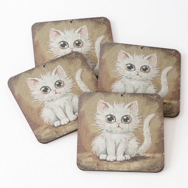 Item preview, Fluffy White Kitten Startled by Its Own Tail designed and sold by PictorialWhimsy.