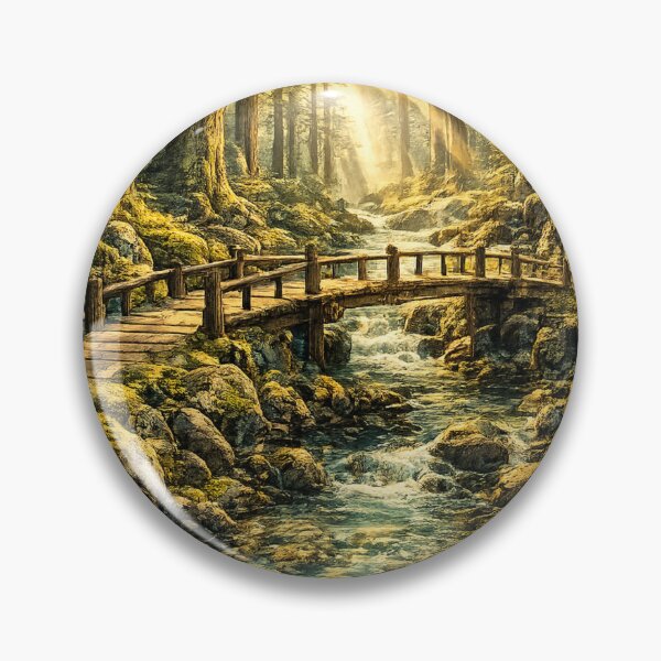 Item preview, Enchanted Forest Sunbeams: Old Growth Trees Wooden Bridge Stream Path designed and sold by irfanshikh.