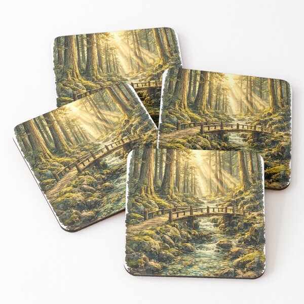 Item preview, Enchanted Forest Sunbeams: Old Growth Trees Wooden Bridge Stream Path designed and sold by irfanshikh.