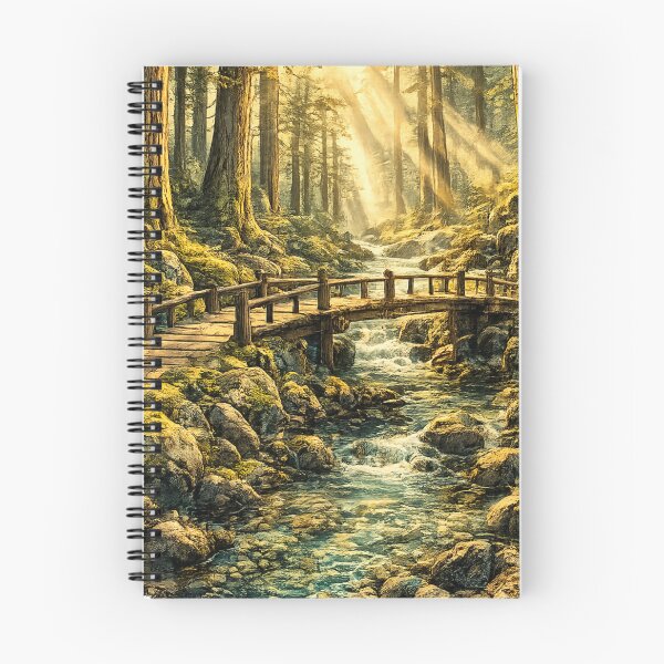 Item preview, Enchanted Forest Sunbeams: Old Growth Trees Wooden Bridge Stream Path designed and sold by irfanshikh.