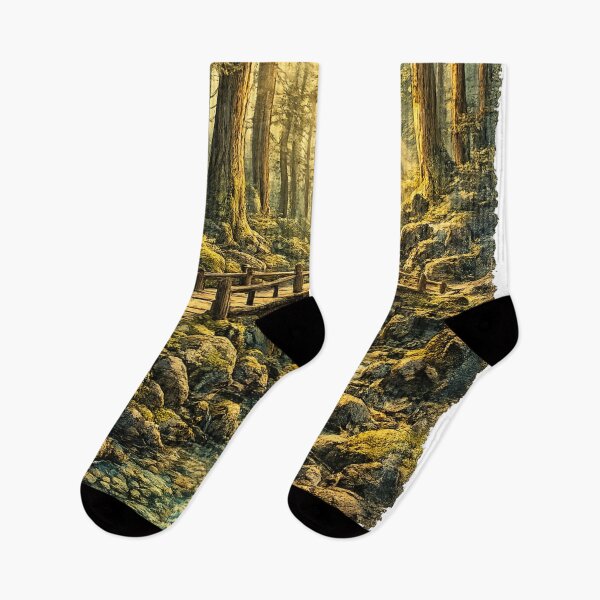 Item preview, Enchanted Forest Sunbeams: Old Growth Trees Wooden Bridge Stream Path designed and sold by irfanshikh.