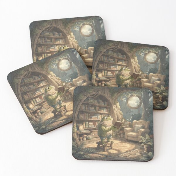 Item preview, Frog Bookseller Recommending One Perfect Novel Cottagecore Art designed and sold by PictorialWhimsy.