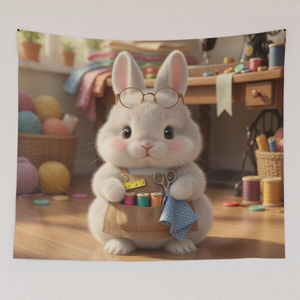 Item preview, Cute Tailor Bunny Sewing in Cozy Studio designed and sold by lovelistivkaa.