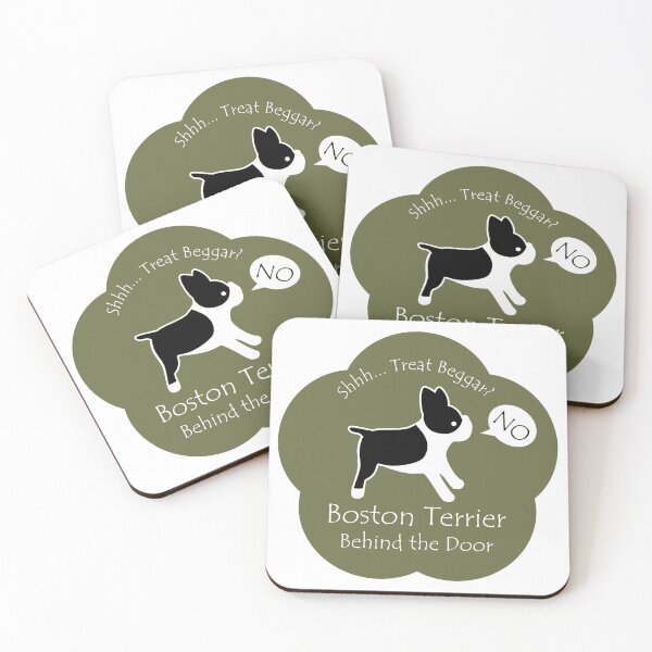 Item preview, Funny Boston Terrier Treat Beggar Behind the Door Khaki Base designed and sold by Na7nasColorShop.
