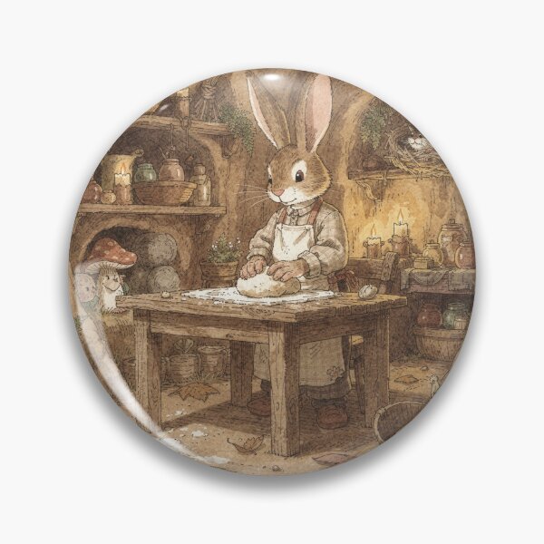 Item preview, Rabbit Folk Kneading Bread in a Burrow Kitchen Storybook Art designed and sold by PictorialWhimsy.