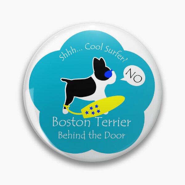 Item preview, Funny Boston Terrier Cool Surfer Behind the Door Blue Base designed and sold by Na7nasColorShop.