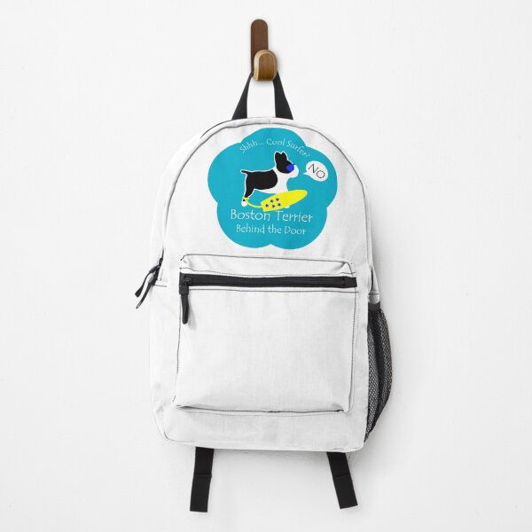 Item preview, Funny Boston Terrier Cool Surfer Behind the Door Blue Base designed and sold by Na7nasColorShop.