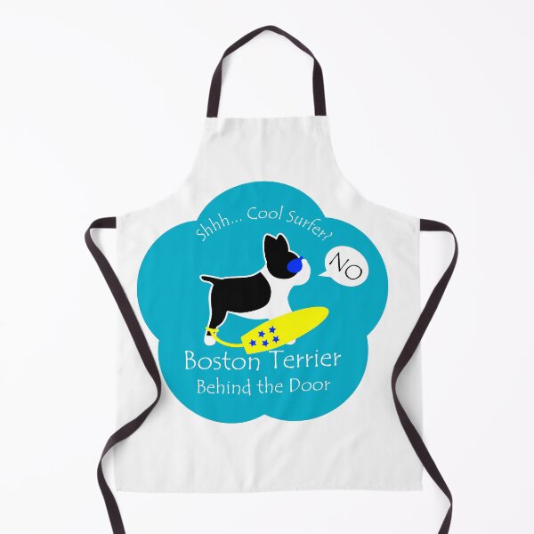 Item preview, Funny Boston Terrier Cool Surfer Behind the Door Blue Base designed and sold by Na7nasColorShop.