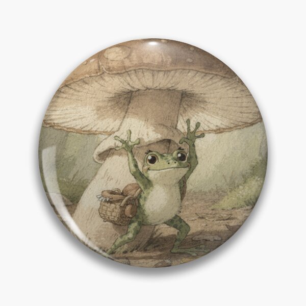 Item preview, Frog Mushroom Forager Under One Giant Cap Cottagecore Art designed and sold by PictorialWhimsy.