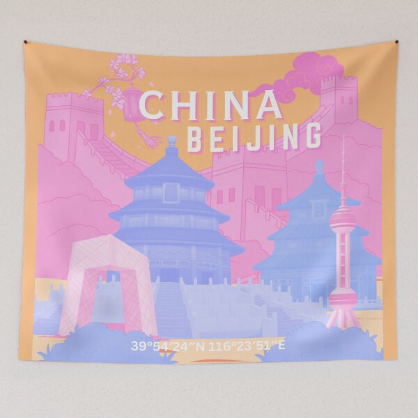 Item preview, Beijing China Poster | Dreamy Pink & Blue Pastel Illustration | Travel Wall Art designed and sold by Magic Love Art Print.