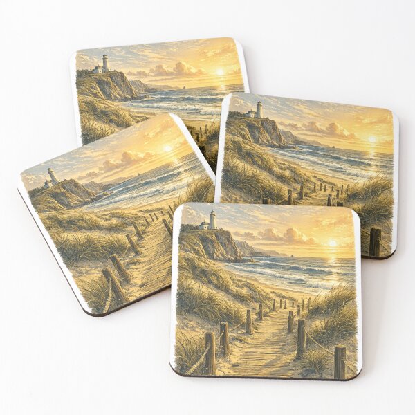 Item preview, Coastal Lighthouse Path: Golden Beach Walkway Sunset Dune Landscape designed and sold by irfanshikh.