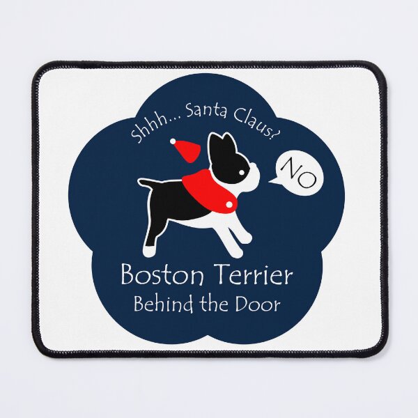 Item preview, Funny Boston Terrier Santa Claus Behind the Door Midnight Blue Base designed and sold by Na7nasColorShop.