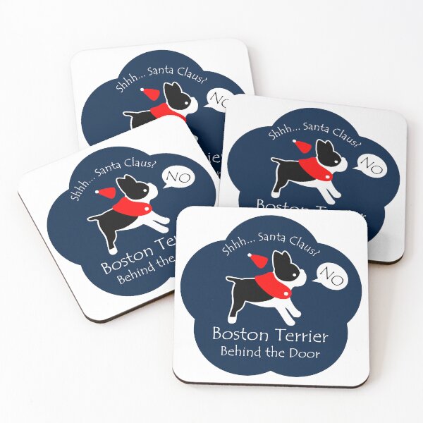 Item preview, Funny Boston Terrier Santa Claus Behind the Door Midnight Blue Base designed and sold by Na7nasColorShop.