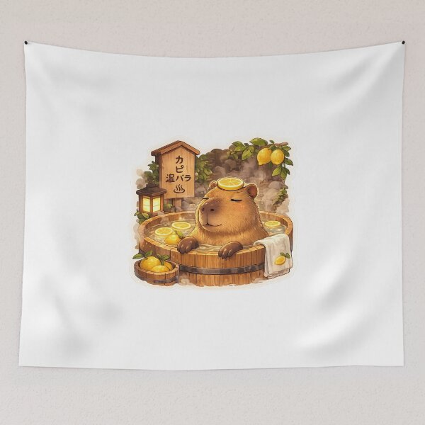 Item preview, Capybara Onsen – Citrus Bath Illustration designed and sold by SMARTKIT  DESIGNAGENCY.