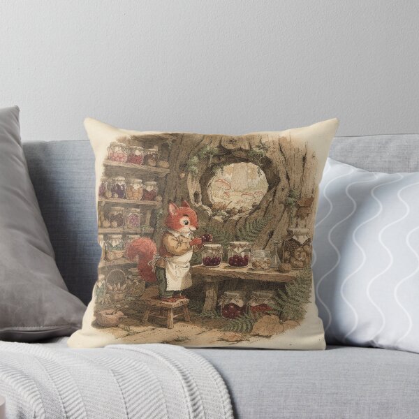 Item preview, Red Squirrel Folk Bottling Autumn Preserves Storybook Art designed and sold by PictorialWhimsy.