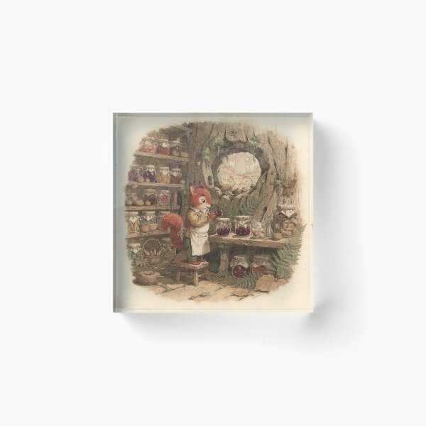 Item preview, Red Squirrel Folk Bottling Autumn Preserves Storybook Art designed and sold by PictorialWhimsy.