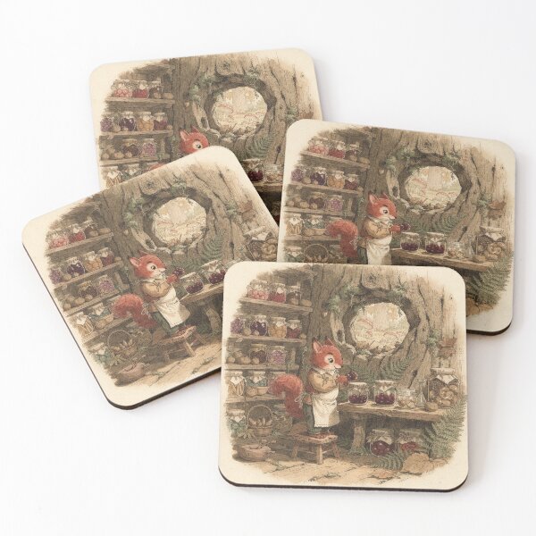 Item preview, Red Squirrel Folk Bottling Autumn Preserves Storybook Art designed and sold by PictorialWhimsy.