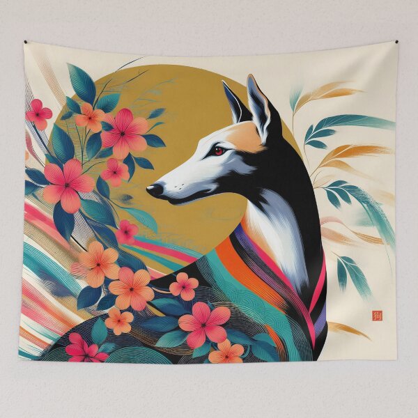 Item preview, GALOGO - Ukiyo-e Suibokuga Greyhounds - Vol. III Floral Contemporary Collection designed and sold by GALOGO – Art for Sighthounds & Animal Welfare.